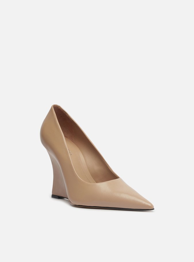 Scarpin Bege Couro Salto Alto Anabela