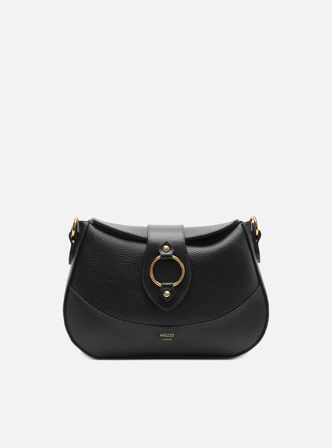 Bolsa Tiracolo Preta Média Argola Metal