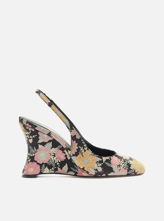 Scarpin Preto Estampa Salto Anabela Slingback