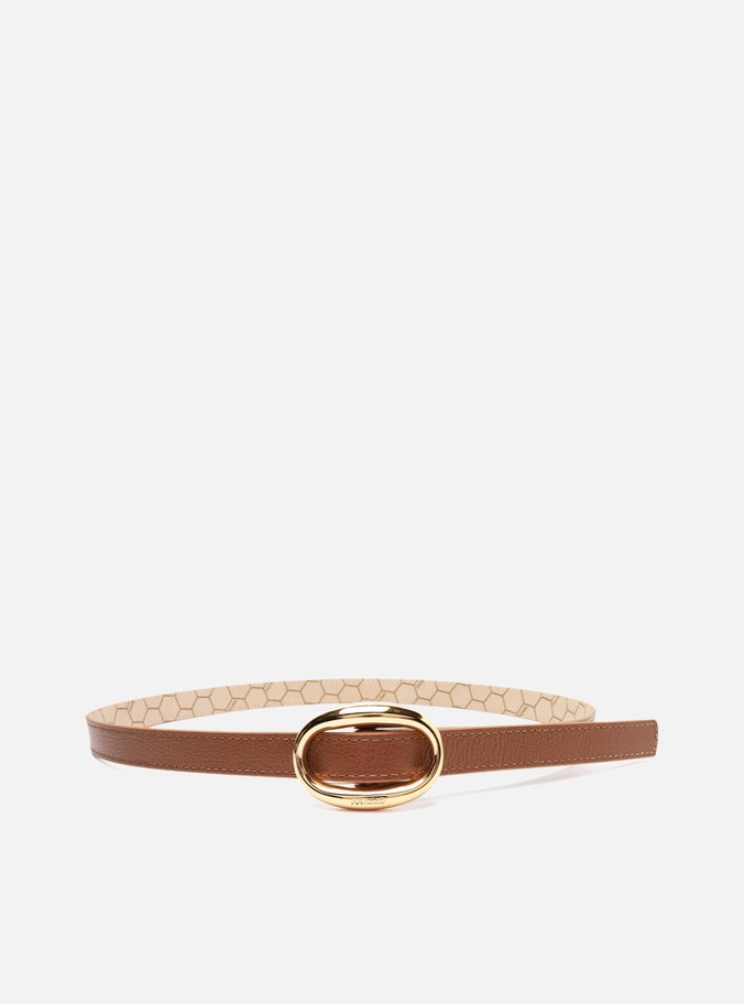 Cinto Marrom Couro Fino Fivela Oval Metal