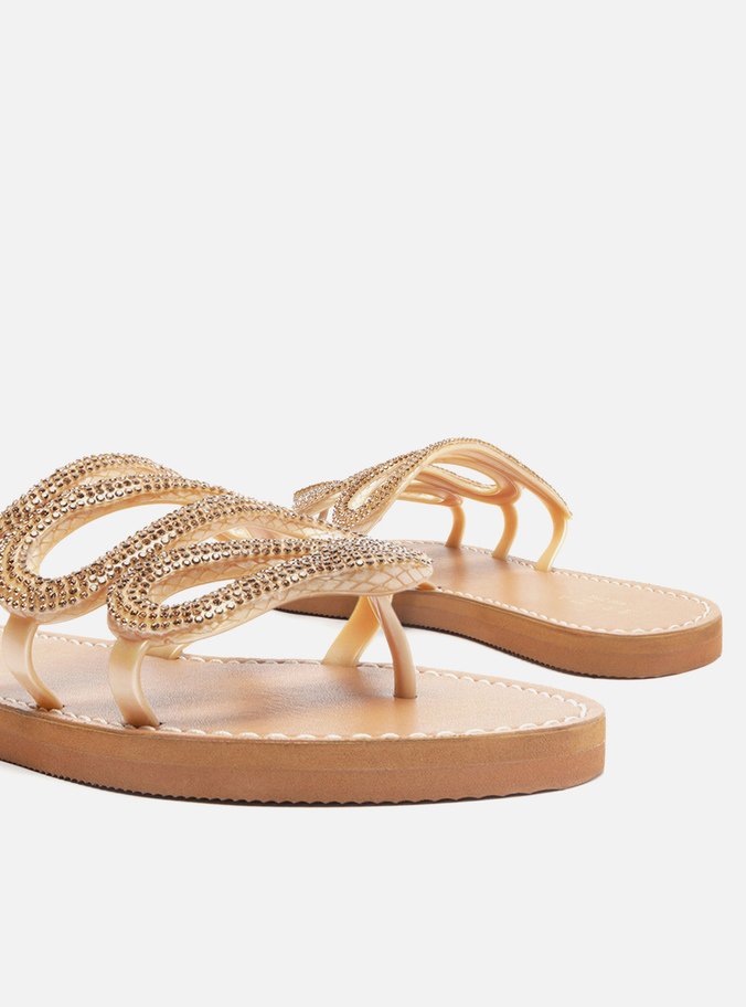 Rasteira Prata Bico Redondo Snake Strass Nancy
