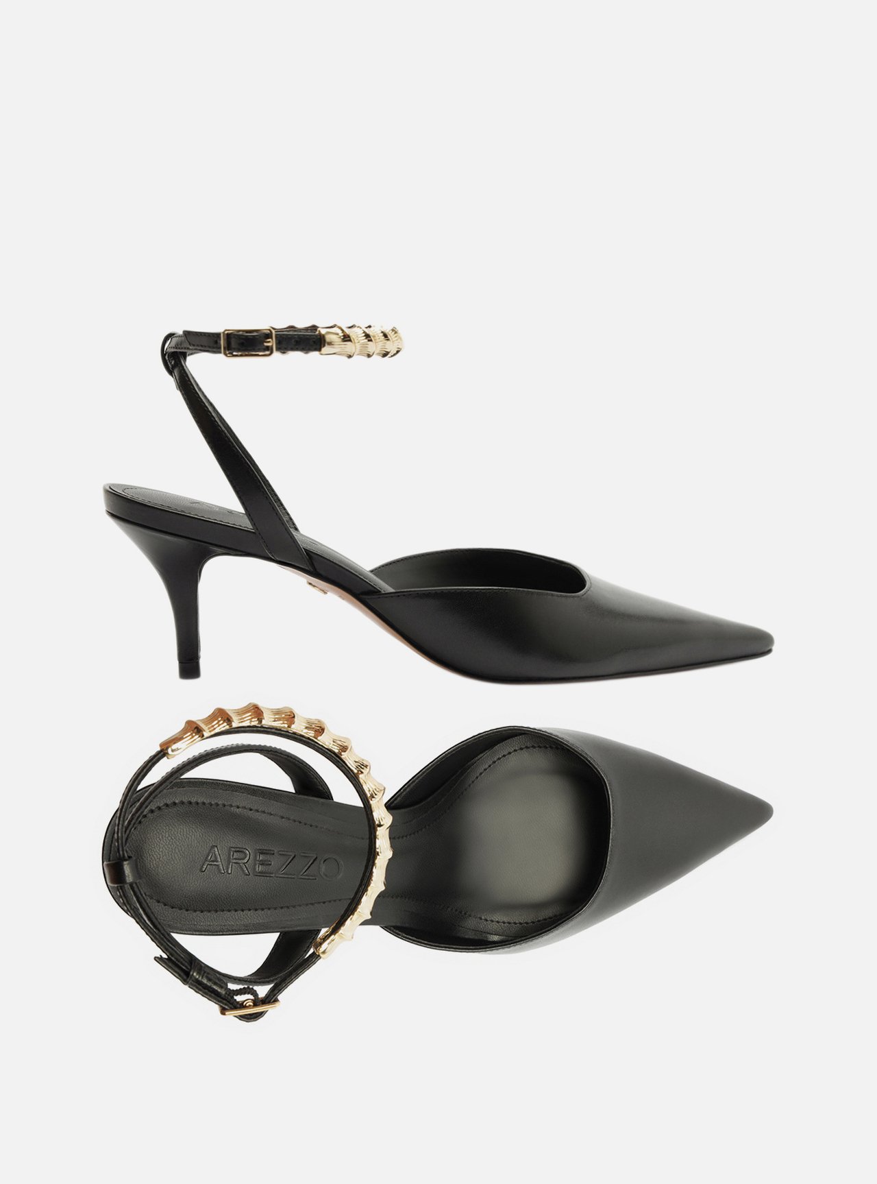 Scarpin Preto Couro Salto Kitten Tiras Metal — foto 5