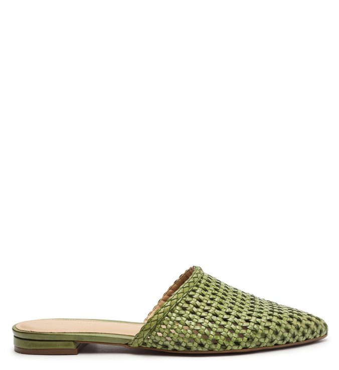 Mule Verde Tressê Flat Bico Fino