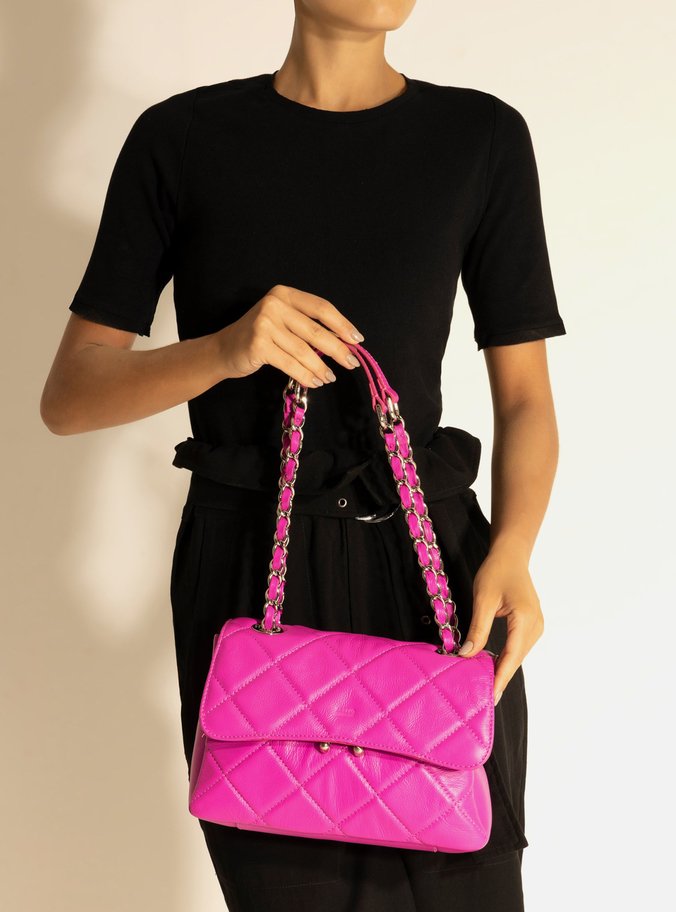 Bolsa Tiracolo Rosa Pink Couro Mizz Média