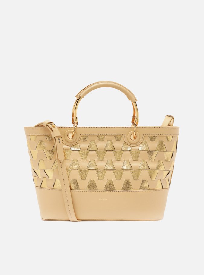 Bolsa Tote Nude Couro Bicolor Média Dourada