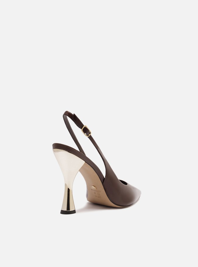 Scarpin Marrom Cacau Couro Salto Alto Slingback