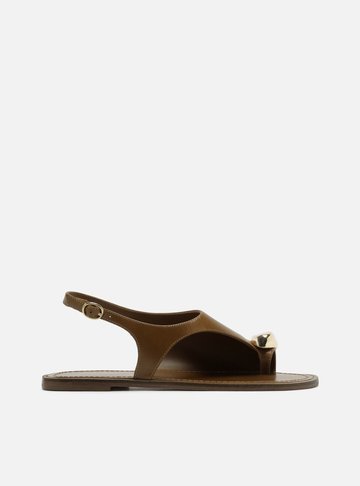 Rasteira Marrom Couro Semi Coberta Metal Bold