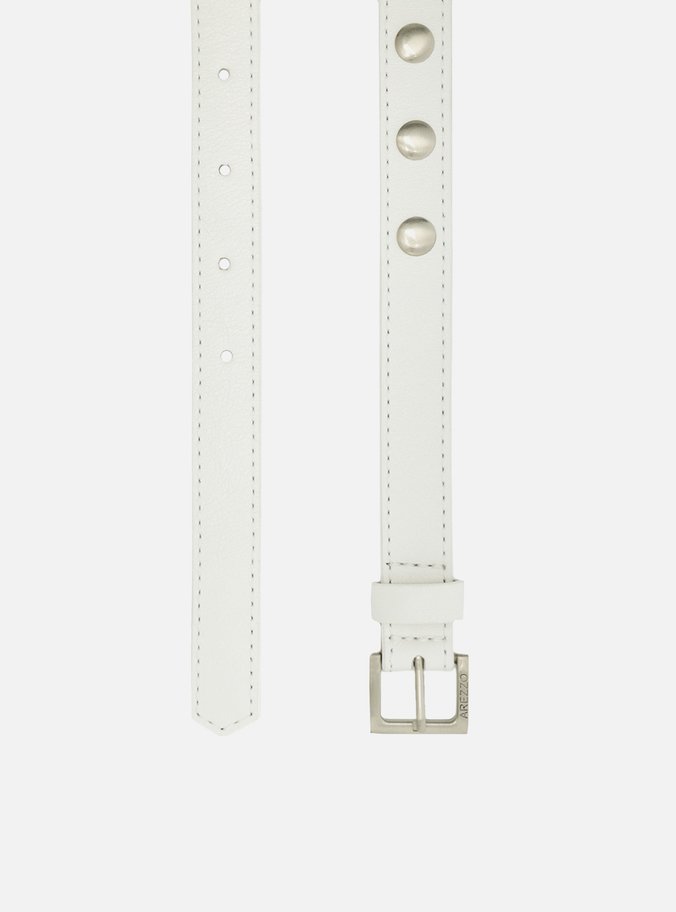 Cinto Branco Couro Fino Tachas