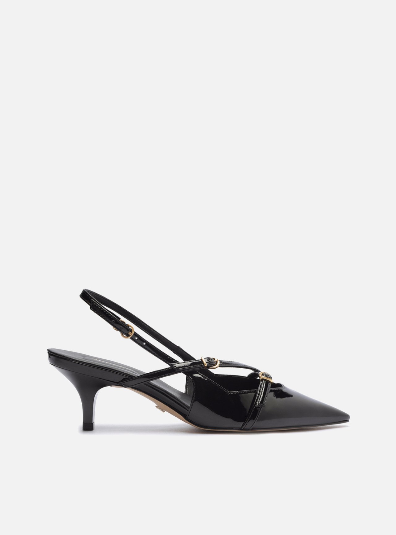 Scarpin Preto Verniz Salto Médio Slingback Amélia — foto 1