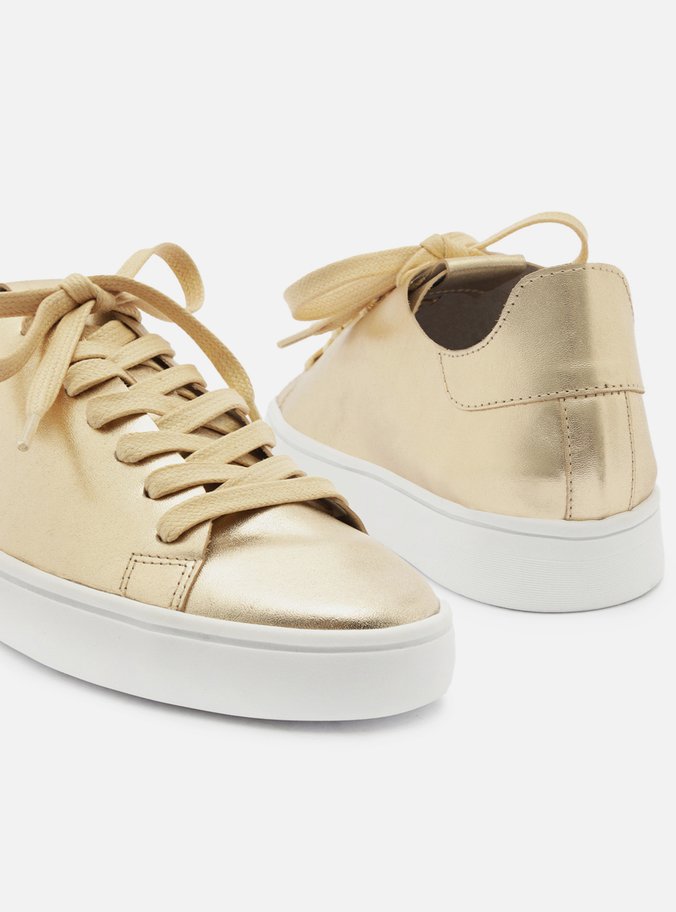 Tênis Dourado Couro Cadarço Casual