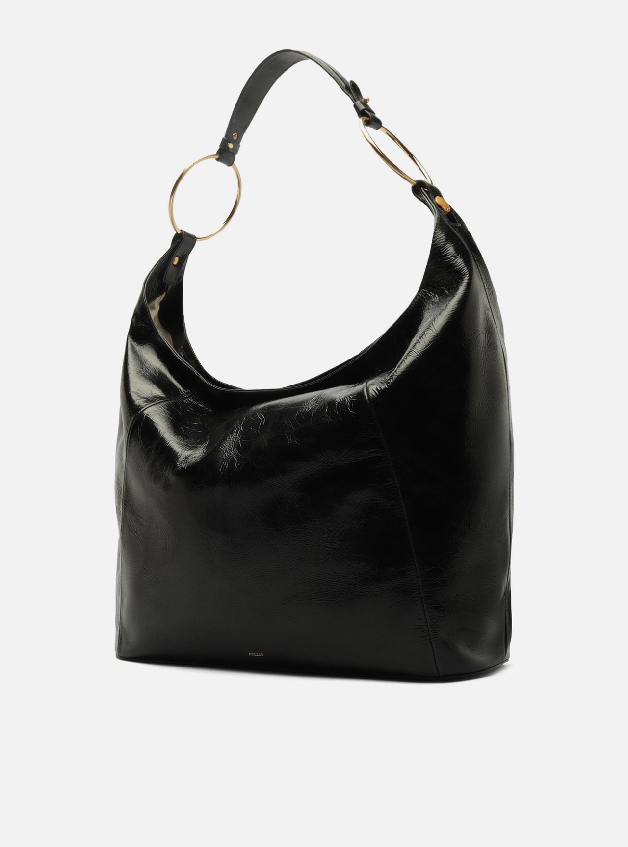 Bolsa Hobo Preta Couro Grande Argolas Alça — foto 2