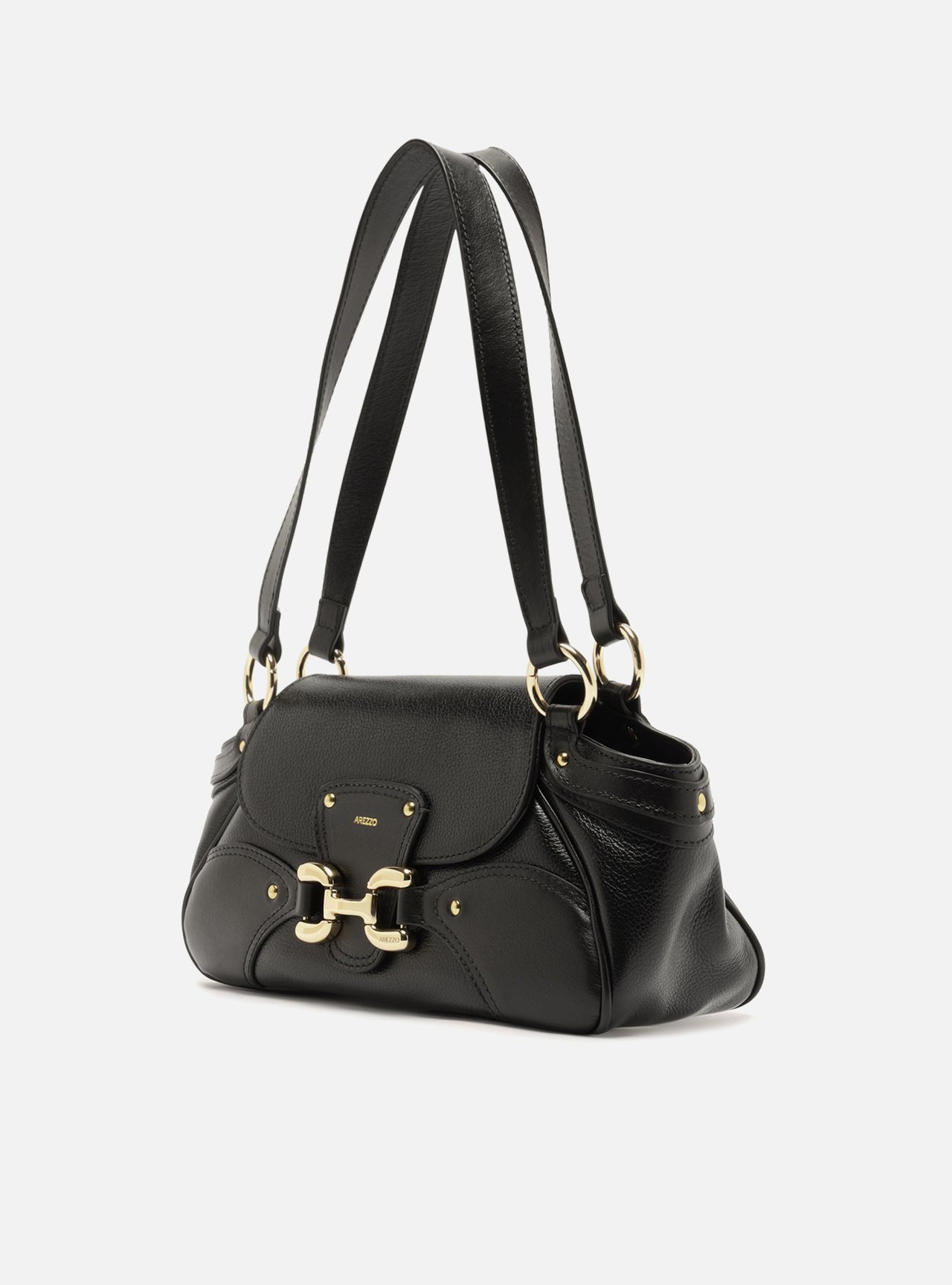 Bolsa Shoulder Preta Couro Média Metais — foto 2