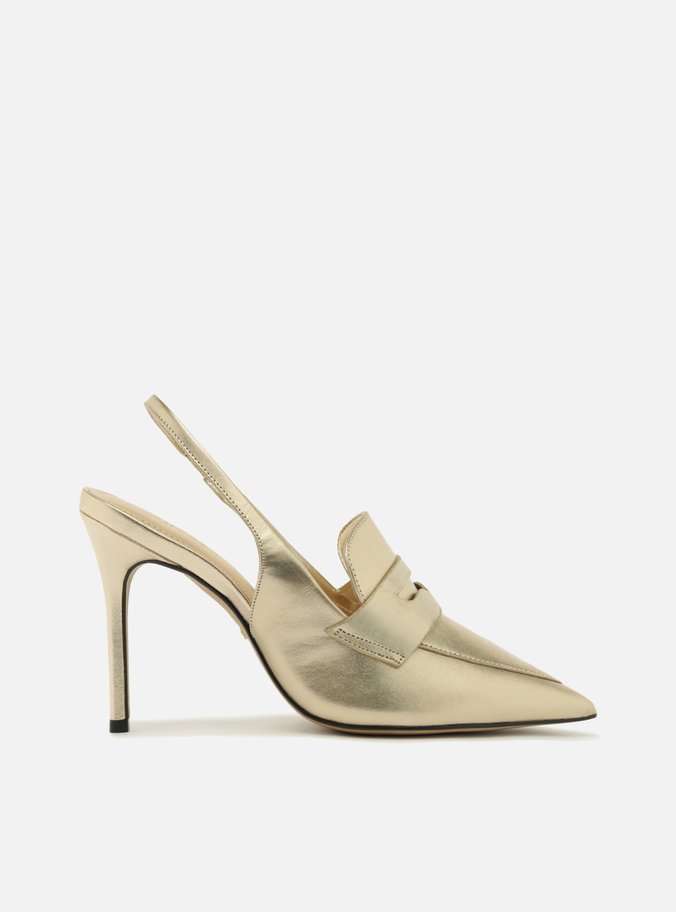 Scarpin Dourado Salto Alto Sling Back