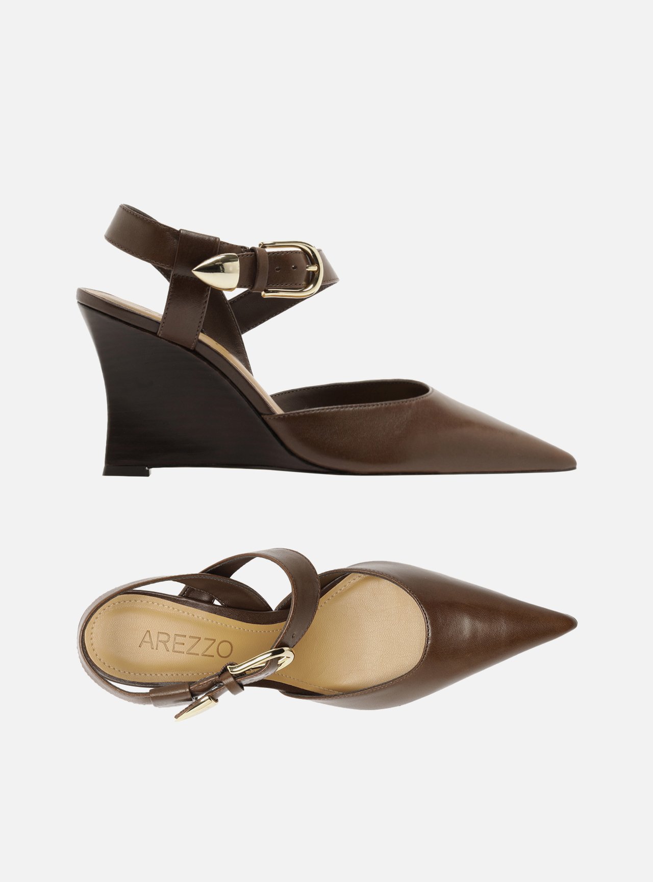 Scarpin Marrom Couro Anabela Tiras Fivela — foto 5