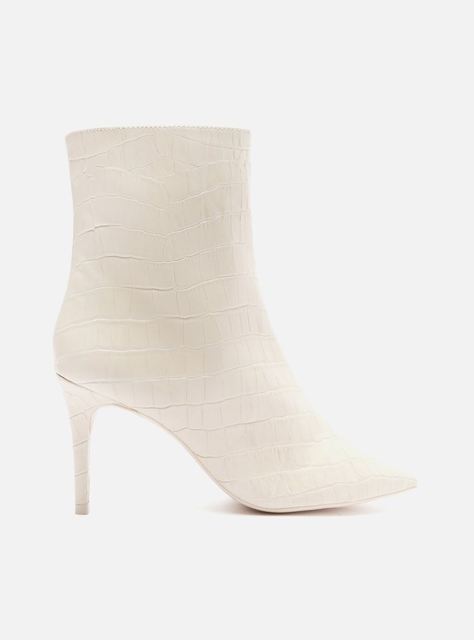 Bota Off-White Croco Cano Médio Salto Fino