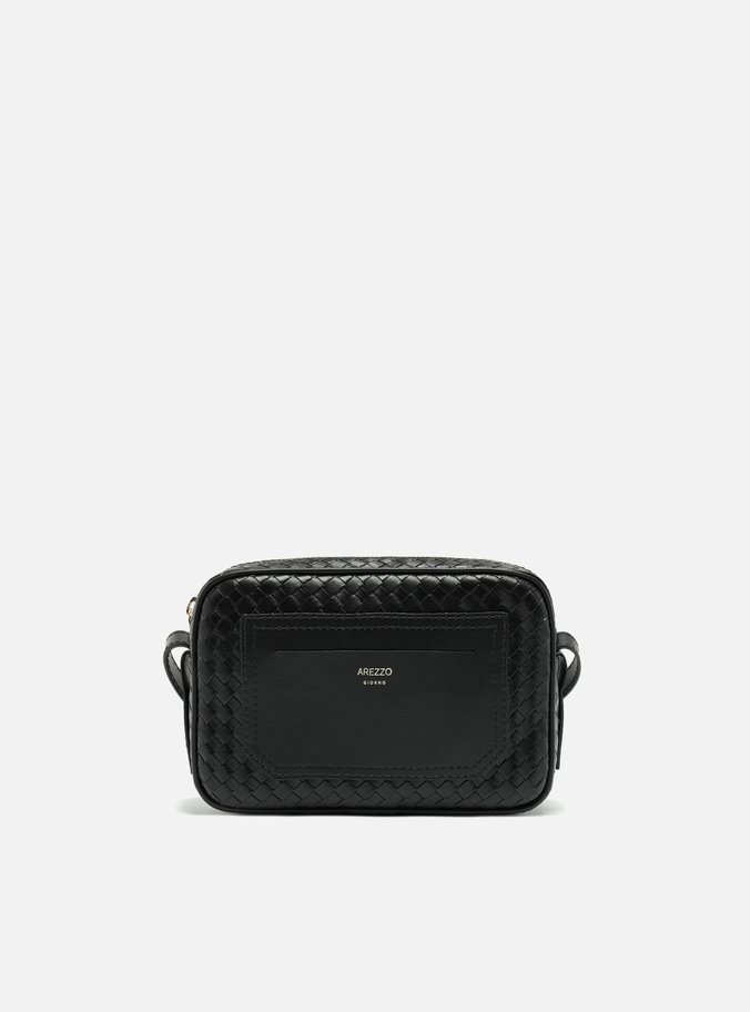 Bolsa Tiracolo Preta Tressê Pequena Bolso Frontal