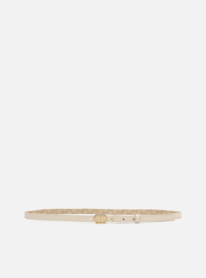 Cinto Off-White Couro Fivela Fino