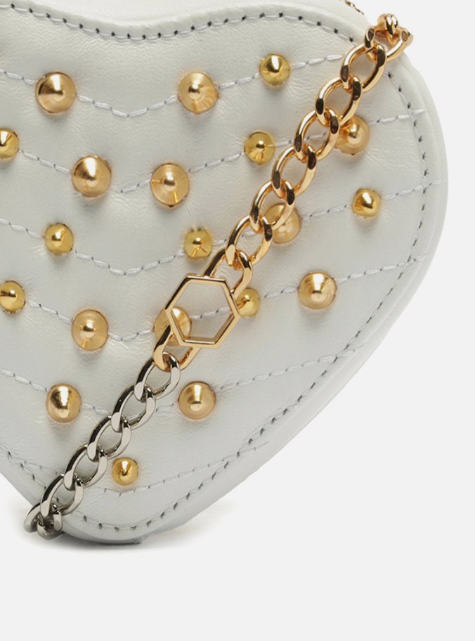 Mini Bag Branca Couro Coração Tachas