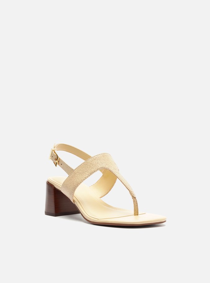 Sandália Off-White Couro Salto Bloco Slim