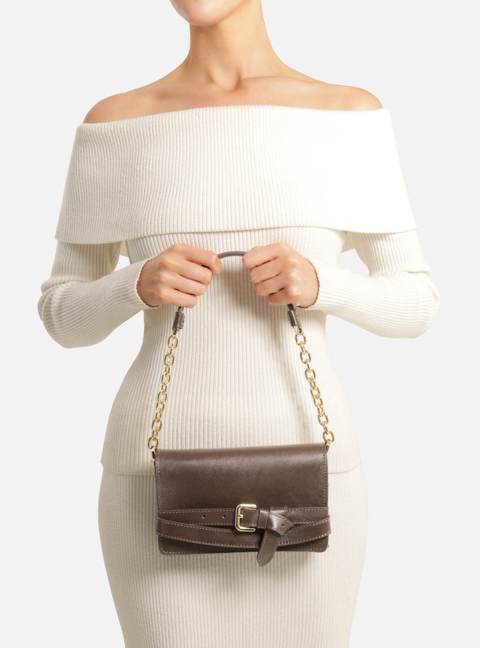 Bolsa Shoulder Marrom Couro Pequena Tiras Fivela