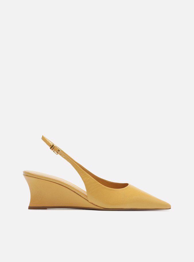 Scarpin Amarelo Couro Salto Baixo Anabela Slingback