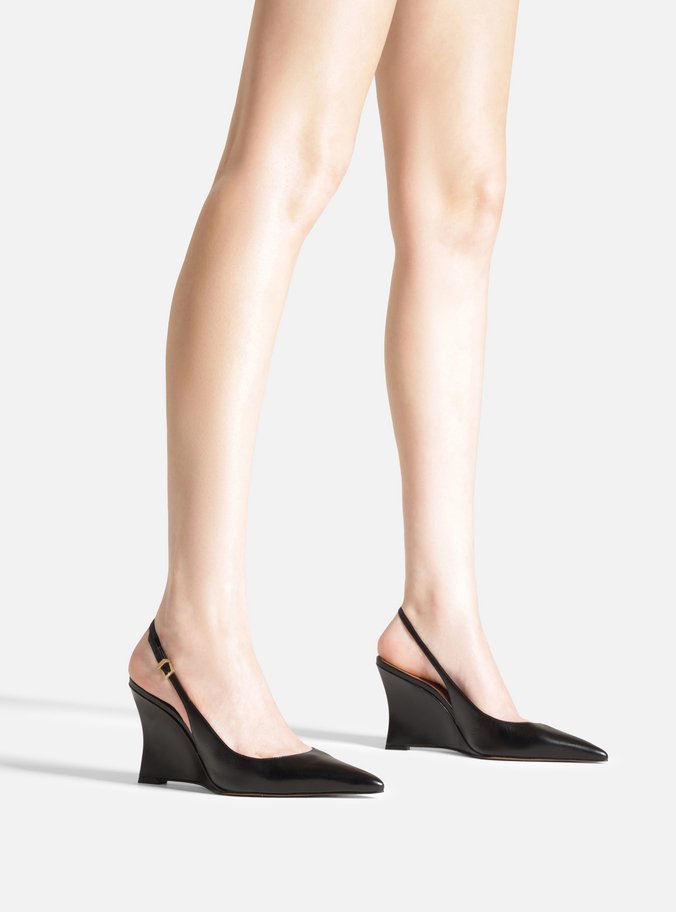 Scarpin Preto Couro Salto Alto Anabela Slingback