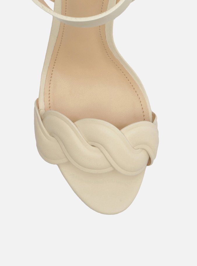 Sandália Off-White Couro Salto Bloco Trama Fivela