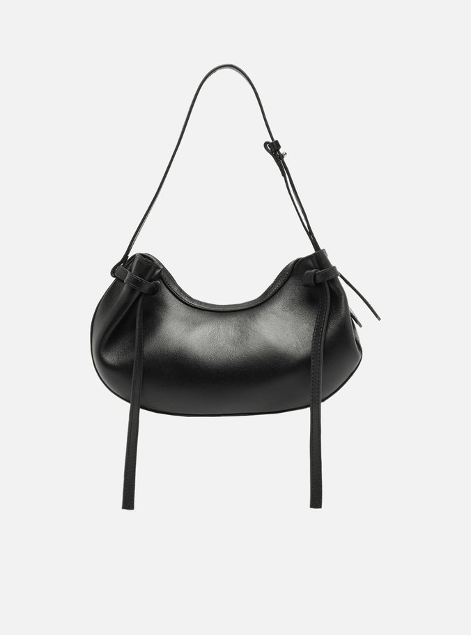 Bolsa Tiracolo Preta Couro Média Curve Tiras