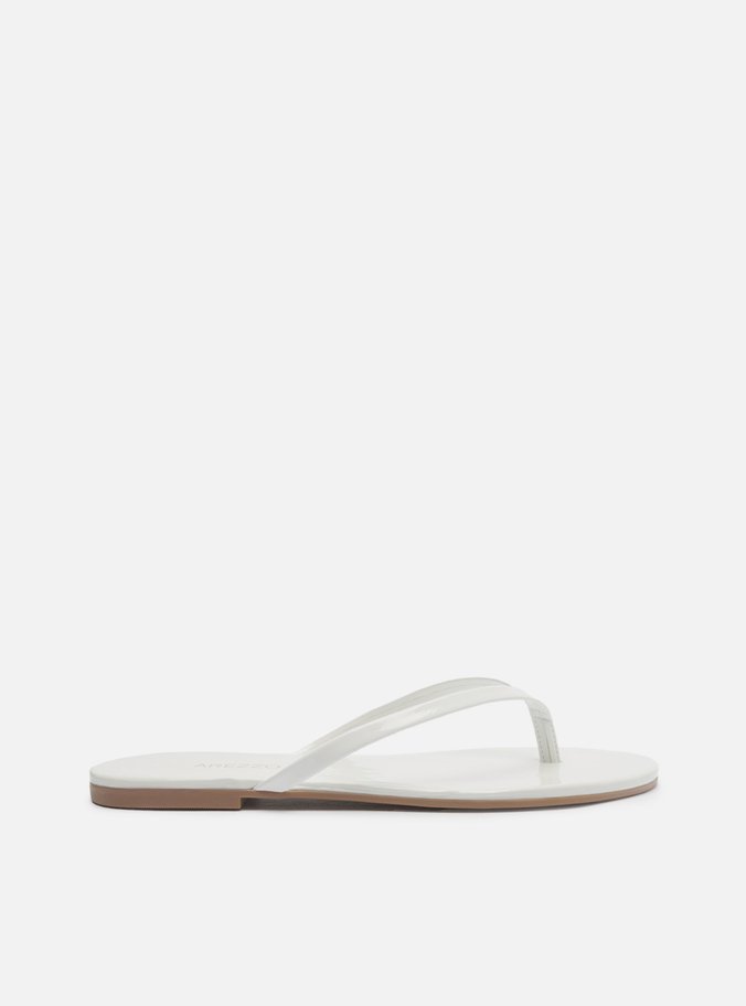 Rasteira Branca Verniz Tiras Flip Flop