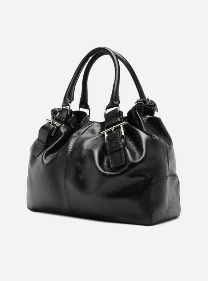 Bolsa Tote Preta Couro Grande Fivelas