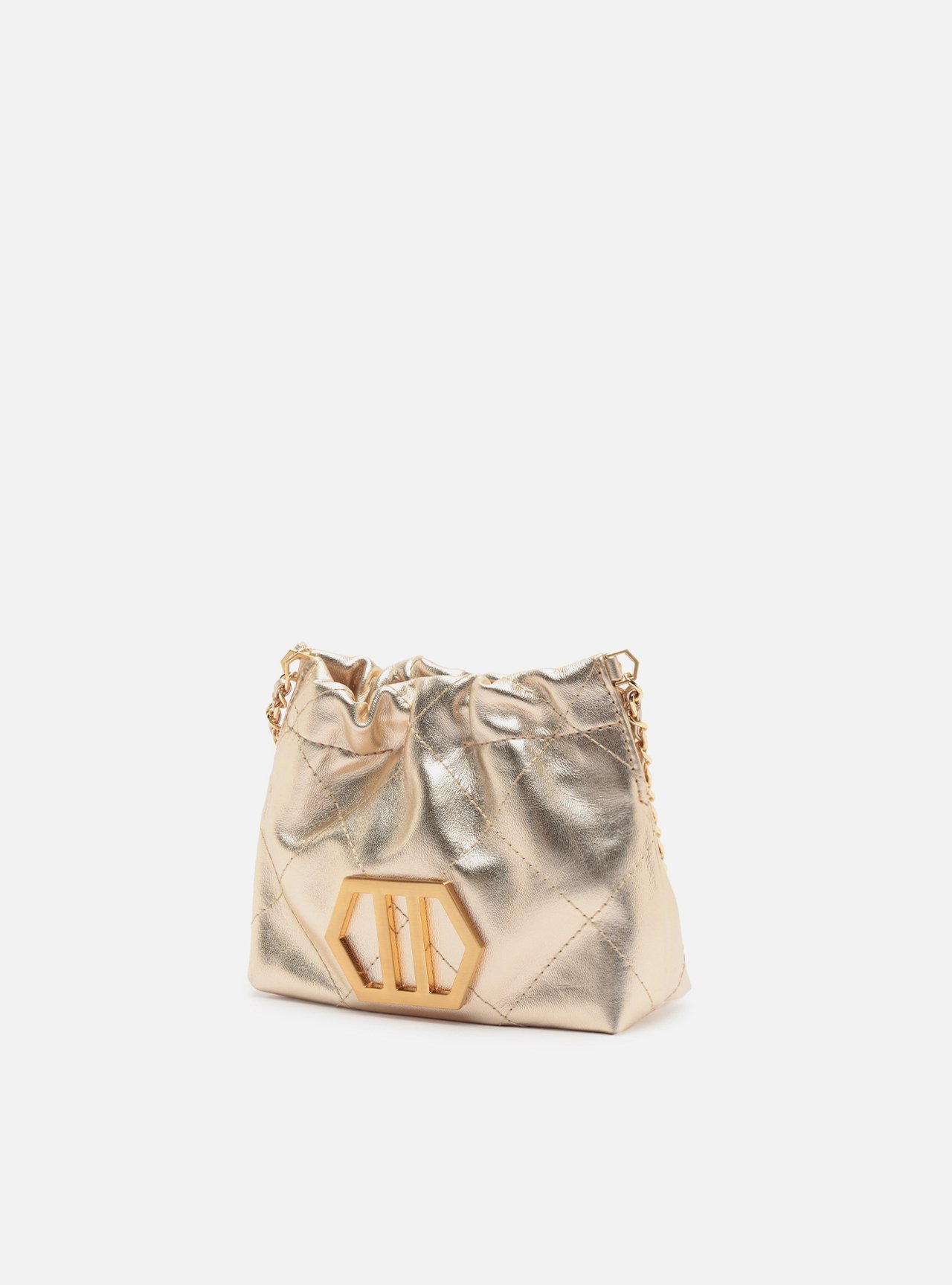 Bolsa Tiracolo Dourada Couro Pequena Corrente Dourada — foto 2