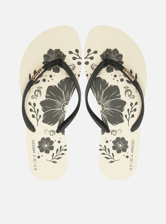 Chinelo de Dedo Preto Estampa Flores