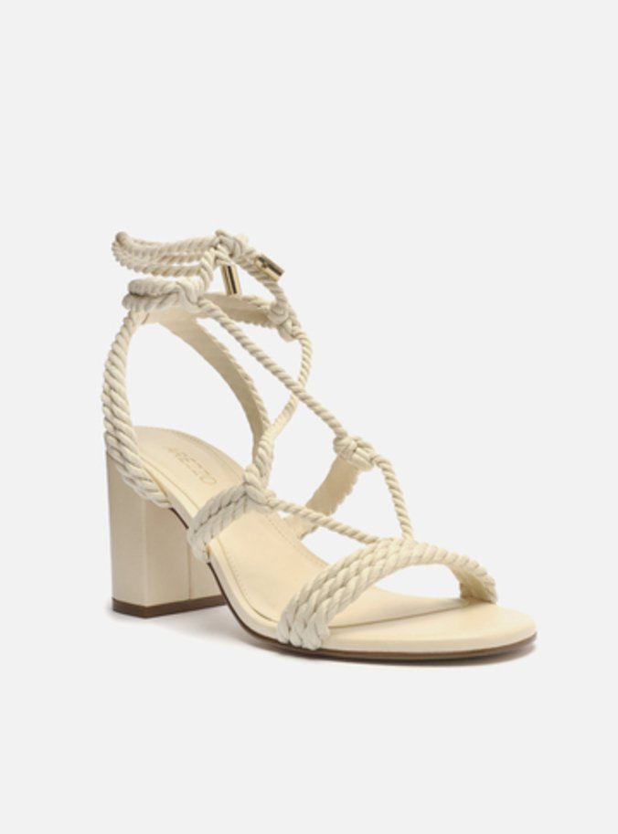Sandália Off-White Cordão Salto Médio Bloco