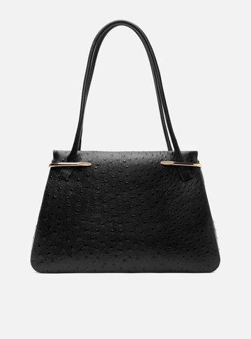 Arezzo — Bolsa Shopping Preta Couro Grande Metais Textura