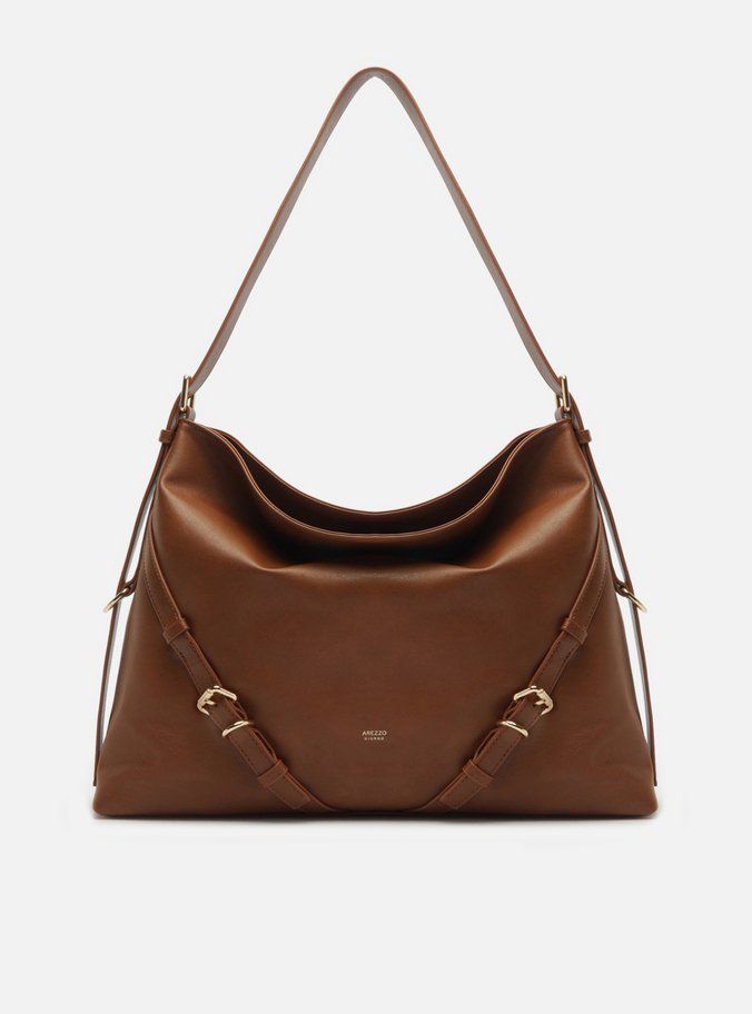 Bolsa Shoulder Marrom Grande Fivelas