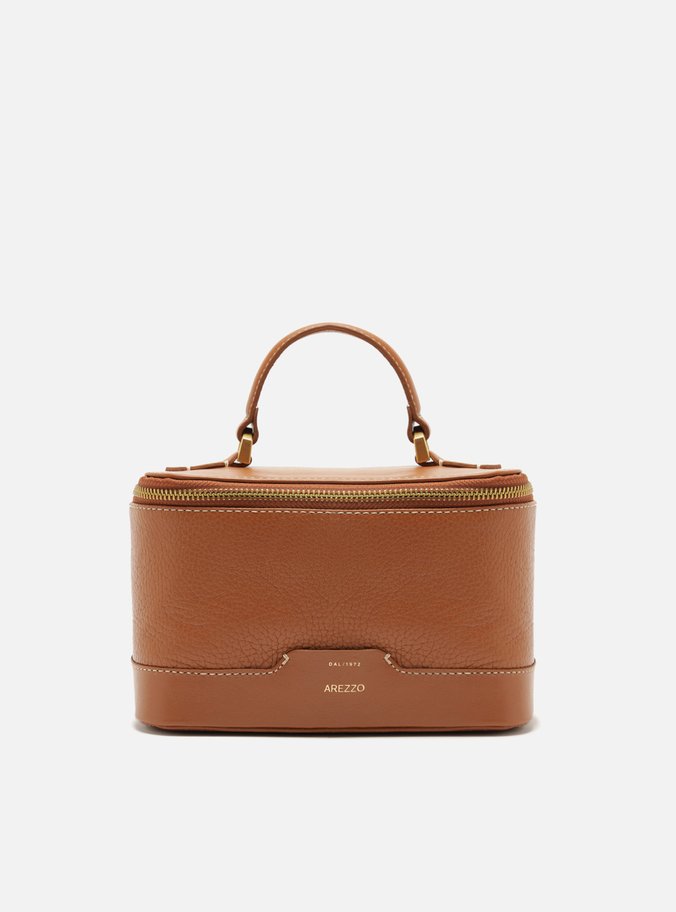 Necessaire Marrom Caramel Couro  Redonda
