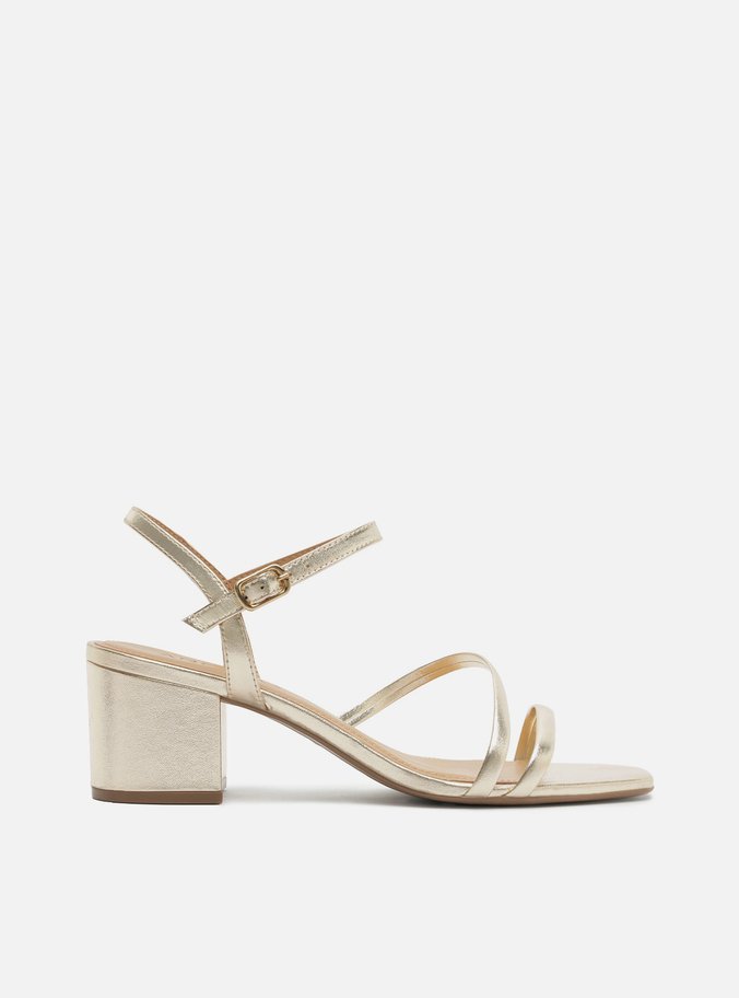 Sandália Dourada Salto Bloco Tiras