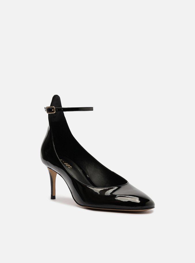 Scarpin Preto Verniz Salto Baixo Fino Tira