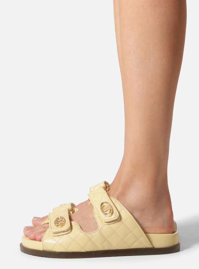 Sandália Papete Amarela Couro Flatform Matelassê