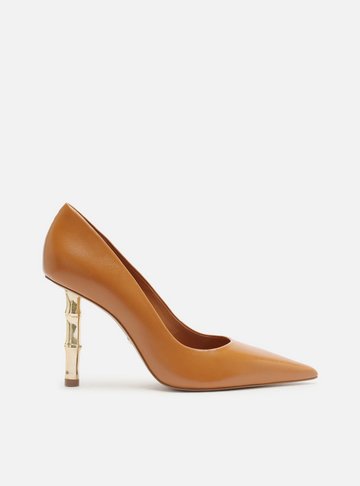 Scarpin Marrom Couro Salto Bamboo Metal