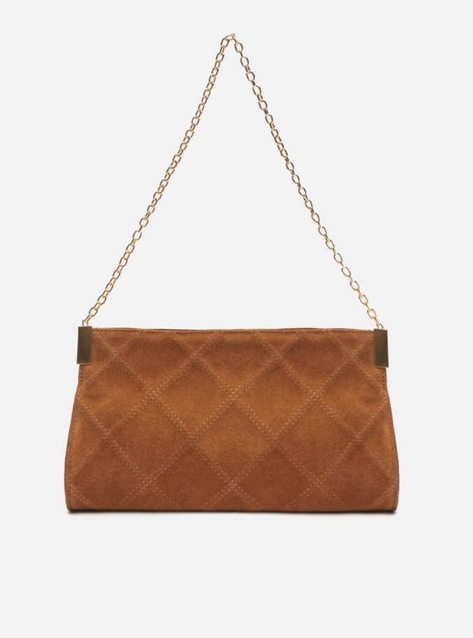 Bolsa Tiracolo Marrom Camel Suede Média Matelassê