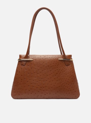 Arezzo — Bolsa Shopping Marrom Couro Grande Metais Textura