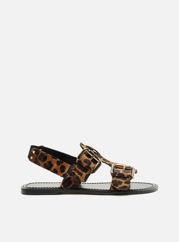 Arezzo — Sandália Rasteira Animal Print Pelo Tiras Largas Fivela