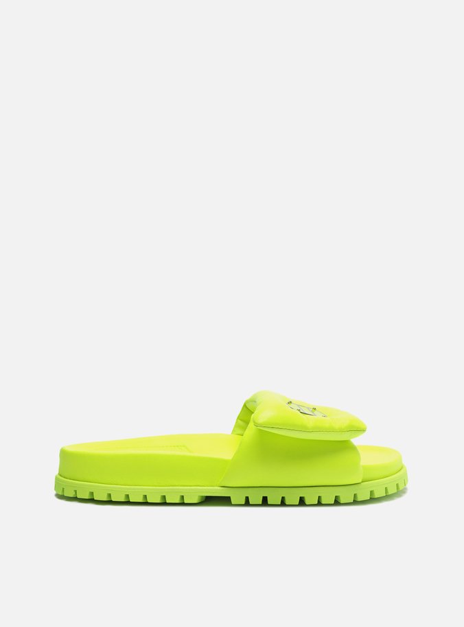 Slide Verde Lima Couro Tratorado Puffer