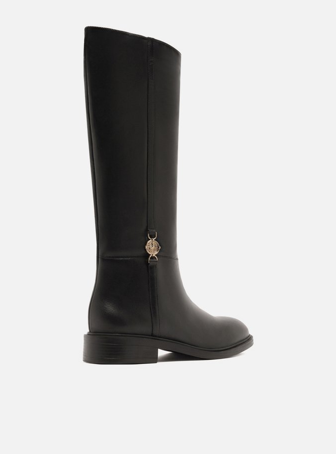 Bota Preta Couro Cano Longo Montaria Medalha