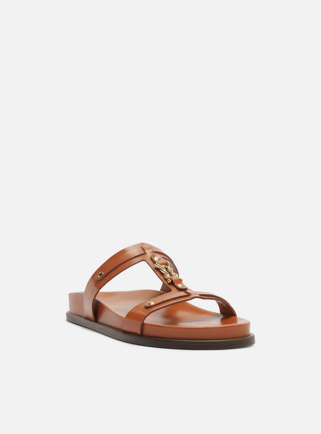 Sandália Papete Marrom Couro Flatform Metais — foto 2