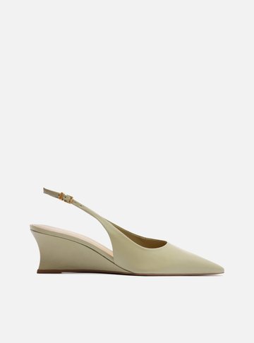 Scarpin Verde Oliva Couro Salto Baixo Anabela Slingback