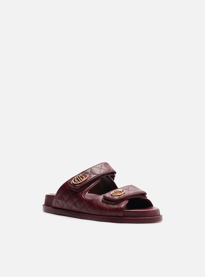Rasteira Vermelha Couro Matelassê Velcro