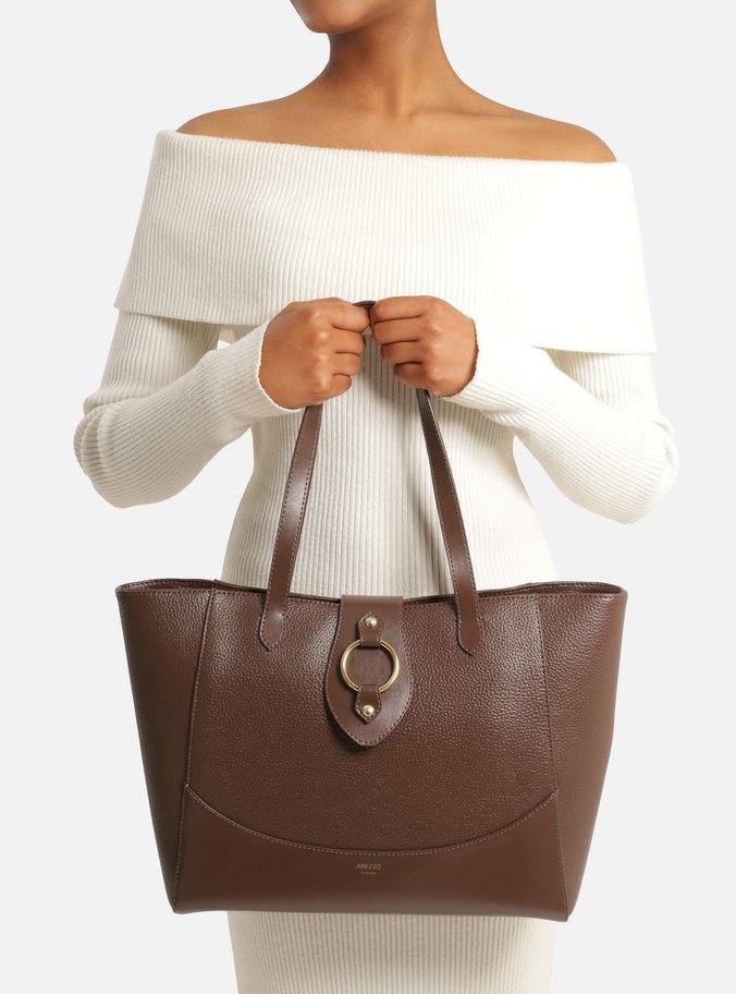 Bolsa Shopping Marrom Grande Argola Metal