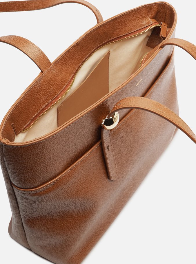 Bolsa Shopping Marrom Couro Grande Metal Bold